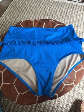 Kortni jeane Bright Blue High-Waist Ruffle Bikini Bottoms